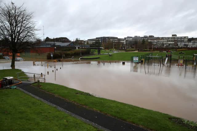 Flooding at Moat Park in Dundonald, Belfast. Photograph by Declan Roughan / Press Eye