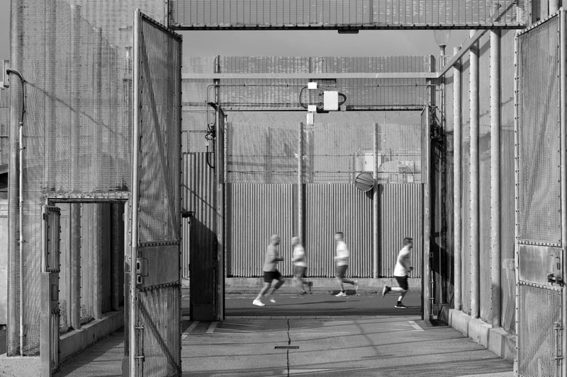 Sport in Prisons. Prisoners take park in a Parkrun at Magilligan Prison. Picture: Michael Cooper:-