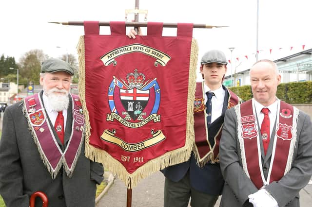 Brian Kelly, Nathan Smith and Maurice Gibson from the Comber branch Apprentice Boys of Derry In Enniskillen