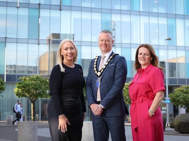 Cathal Geoghegan, managing director at Henderson Foodservice has been elected as the new president of Northern Ireland Chamber of Commerce and Industry (NI Chamber). Pictured is Cat McCusker, vice president, NI Chamber, Cathal Geoghegan, president, NI Chamber and Gillian McAuley, immediate past president, NI Chamber