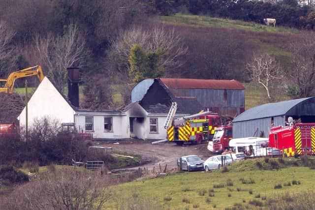 Emergency services attend the scene of the tragic house fire at Molly Road, Derrylin in Co Fermanagh