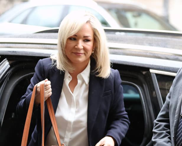 First Minister of Northern Ireland Michelle O'Neill arriving at the Clayton Hotel in Belfast to give evidence to the UK Covid-19 inquiry hearing