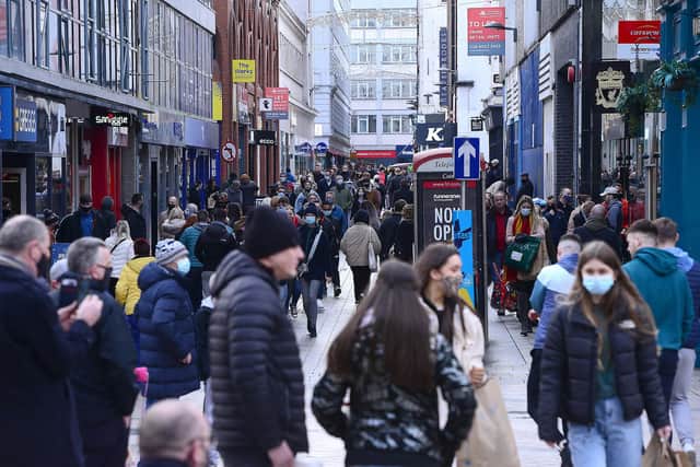 Shoppers pictured in Belfast city centre