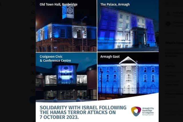 The PSNI is treating the disruption of Israeli solidarity lighting on council buildings in Armagh as a hate crime.