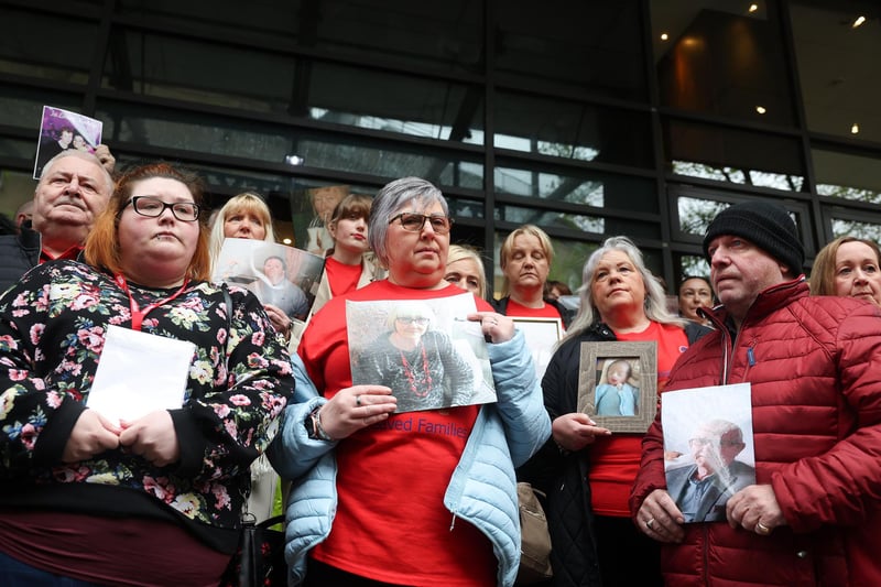 Members of Bereaved Families for Justice NI arrive for the hearing.  Photo by Jonathan Porter/Press Eye