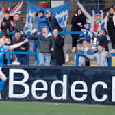 Glenavon fans enjoy the moment after Aaron Prendergast scores during this afternoon's game at Mourneview Park in Lurgan. PIC: Alan Weir/Pacemaker Press