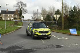 A cordon near to the scene on the Ballynahonemore Road in Armagh, where four people have died in a single-vehicle collision involving a grey Volkswagen Golf at around 2.10am on Sunday