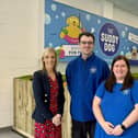 Member of Parliament for Upper Bann, Carla Lockhart, has welcomed a new doggy business to Banbridge. The Suddy Dog on Castlewellan Road is the first of its kind in Northern Ireland with four fully equipped self-service dog washing pods and a newly added doggy fun pool. Pictured with Carla is owners Amanda and Stephen