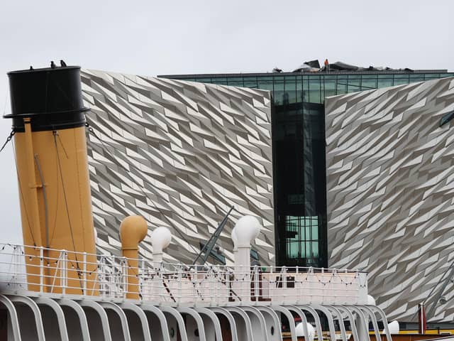 Belfast’s iconic Titanic building in Belfast has been closed after the roof of the building has been damaged in over night storms Jocelyn and Isha at the start of the week,.