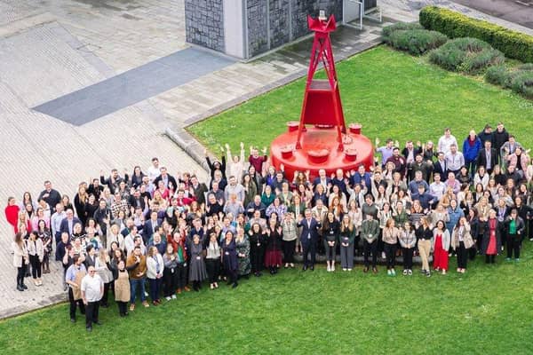 Allen & Overy Belfast posted online: “It's goodbye from Allen & Overy and hello A&O Shearman! Launching May 1, 2024." Pictured are the local staff