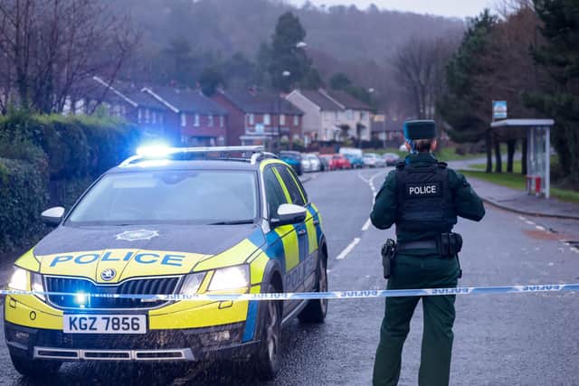 The scene at the Old Holywood Road, near Holywood, where it is closed between its junctions with Jacksons Road and Knocknagoney Road due to an ongoing incident.Picture by Matt Mackey / PressEye