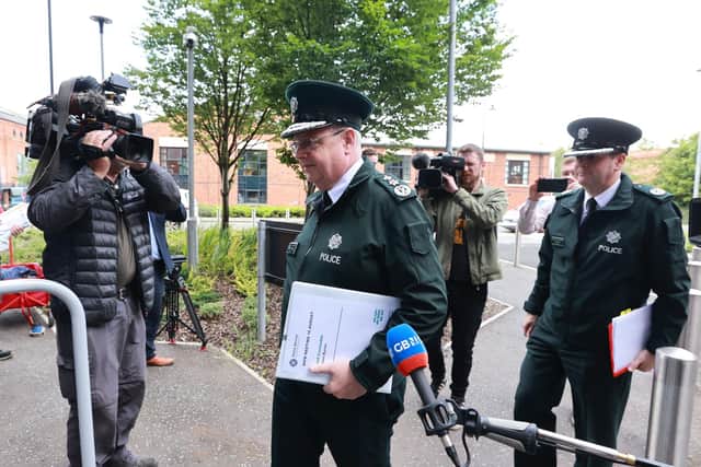 Police Service of Northern Ireland (PSNI) Chief Constable Simon Byrne arrives for an emergency meeting of the Northern Ireland Policing Board at James House in Belfast, following a data breach. Thousands of serving officers and civilian staff had their personal and employment data compromised. Picture: Liam McBurney/PA Wire