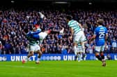 Rangers' Youssef Chermiti (left) breaks the deadlock with an overhead kick at Ibrox against Celtic in the 2-2 draw. (Photo by Jane Barlow/PA Wire)