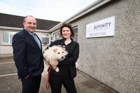 New veterinary practice opens in Moira with support from Ulster Bank. Pictured is founder of Affinity Veterinary Clinic, Rebecca Martin and Ulster Bank business development manager Derick Wilson