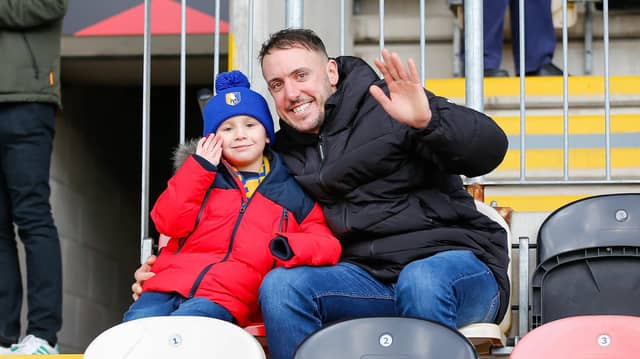 Mansfield Town fans in the stands ahead of the 1-1 draw at Newport County.
