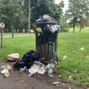 Overflowing rubbish bins in Lurgan Park