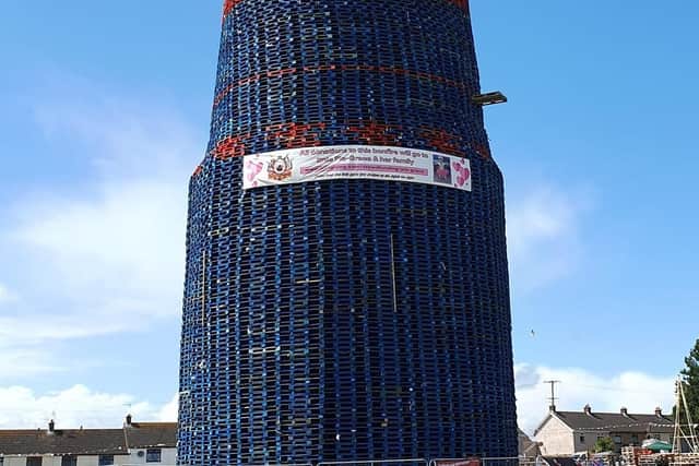 Bonfire builders in Moygashel have put a boat on top of the structure ...