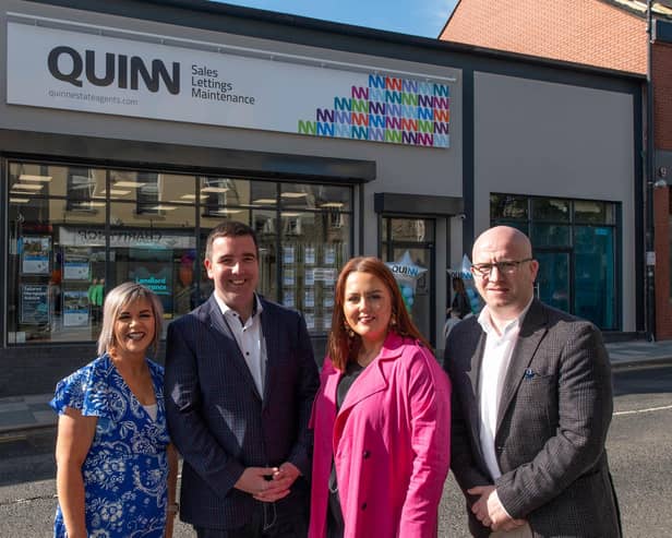 Pictured at the opening of Quinn Estate Agents, Downpatrick are Edel Curran, branch manager; Jonathan Quinn, managing director; Aoibheann Dagens, negotiator and Donnan Ritchie, partner at Ritchie & McLean Mortgage Solutions