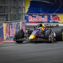 Max Verstappen the Oracle Red Bull Racing RB19 on track during the F1 Grand Prix of Las Vegas at Las Vegas Strip Circuit