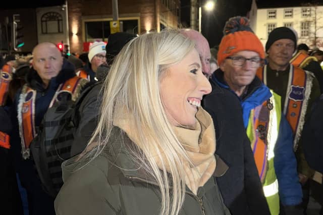 DUP MP Carla Lockhart attending the massive Orange Order parade in Portadown, Co Armagh. Picture date: Saturday October 24, 2026.
