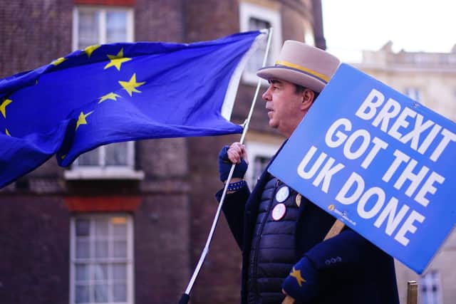 Anti-Brexit protester Steve Bray outside Lancaster House in London. Monday January 9, 2023.