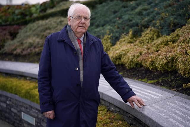 Michael Gallagher standing at the Memorial Garden in Omagh dedicated to the victims of the Omagh bomb