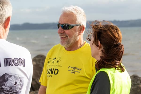 Tony Barclay MBE , who was registered blind when he was 36, has taken part in numerous running events