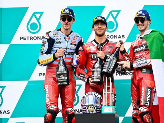 All Ducati podium as Enea Bastianini claimed his first MotoGP victory of the season from Alex Marquez and Pecco Bagnaia