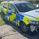 A PSNI vehicle after it was rammed in Co Tyrone in 2022. Photo: PSNI