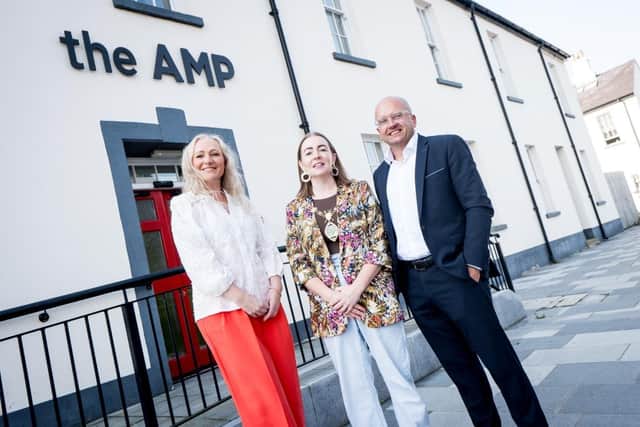 One of Northern Ireland’s leading independent planning consultancies has strengthened its commitment to the north west by establishing a permanent base in the region. Pictured is TSA technical director Sarah Barrett, mayor of Derry City and Strabane District Council, councillor Grace Uí Niallais, and TSA managing director, Tom Stokes