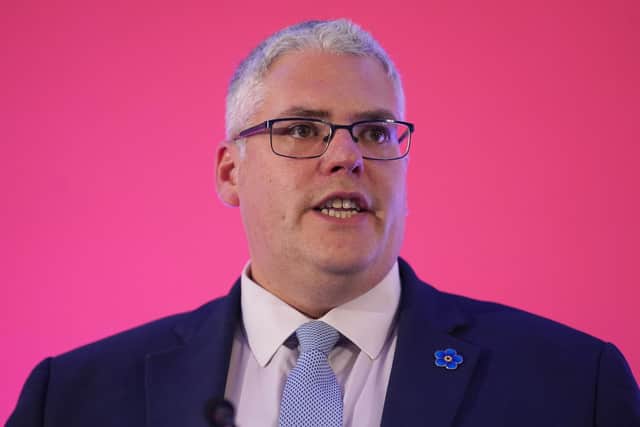 DUP leader Gavin Robinson says a strong turnout at a rally against a new farm tax will "send a clear message to the Government". Photo: Brian Lawless/PA Wire