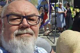 Eric Hanvey at a rally for ethnic minorities in Belfast last year