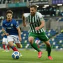 Jordan Stewart in UEFA Champions League qualifier action for Linfield
