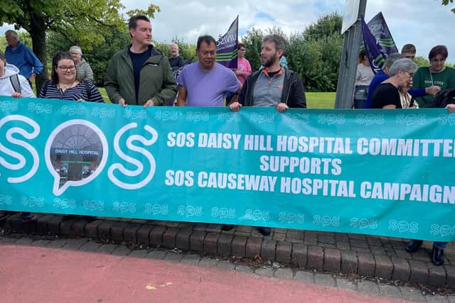 Campaigners during a rally calling for the restoration of full maternity services at Causeway Hospital in Coleraine. Photo by Jonathan McCambridge/PA Wire