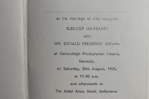 One of the wedding invitations from the photo album which was found in a  Howard Johnson’s Hotel in Winter Haven, Florida.