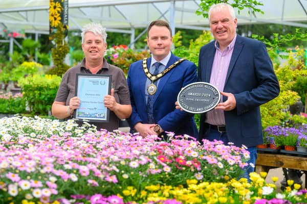 Coleman’s Garden Centre in Templepatrick is preparing for the finals of the prestigious Countryside Alliance Awards at the House of Lords in June, and the Mayor of Antrim and Newtownabbey, councillor Mark Cooper BEM (pictured), paid them a visit to wish them luck. Also included is Richard Fry, managing director of Coleman and staff