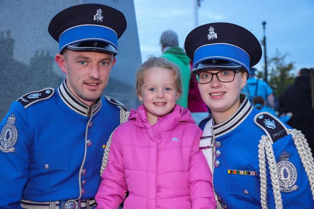 Members of the Loyal Sons of Benagh flute band, Daniel and Abigail Grant with their young daughter Katie.