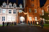 The Campbell College Pipe Band perform as guests arrive at the OC Ball held at Campbell College, organised by the Old Campbellian Society. re: Michael Cooper