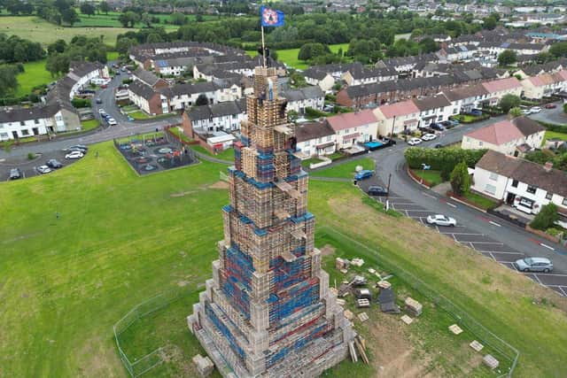 According to one online estimate, the Corcrain bonfire this year consists of some 225 rows of pallets, which could be estimated to be around 32m or 106 feet tall. Photo: Lavelle McIlwrath.