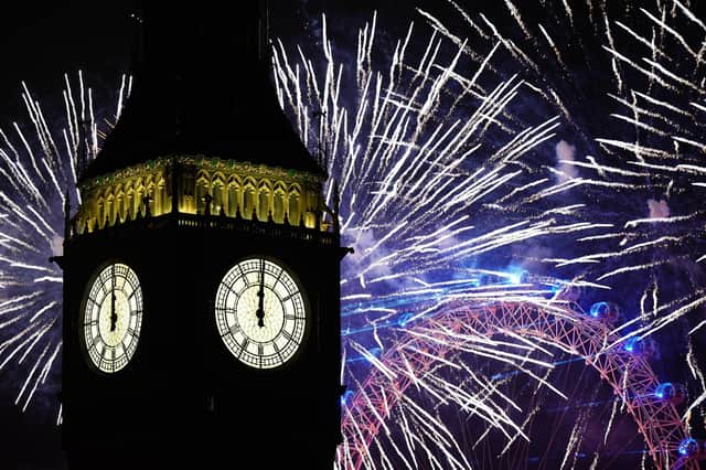 Fireworks over London this morning, just after Big Ben chimed in Sunday January 1, 2023.