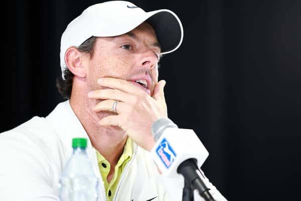 Northern Ireland's Rory McIlroy answering questions at this week's pre-tournament press conference about the shock merger