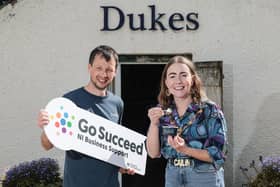 Mayor of Londonderry and Strabane, councillor Grace Uí Niallais launches a new round of Go Succeed grants with Jonny Campbell, founder of Dukes Ultra Premium Ice Cream, a previous recipient of funds from the scheme