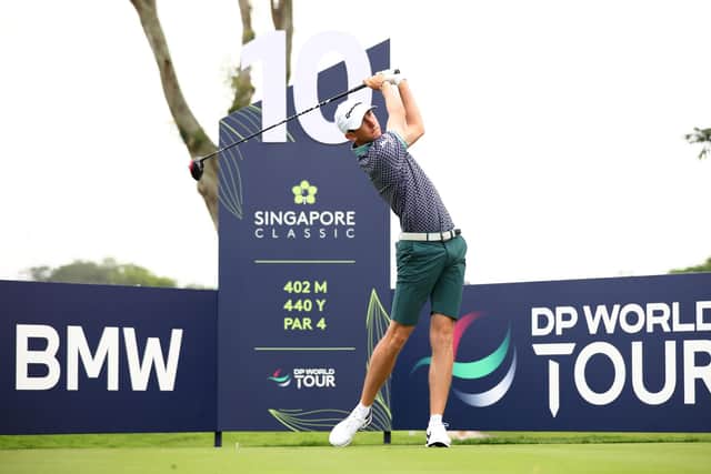 Northern Ireland'sTom McKibbin tees off on the 10th hole on day one of the Singapore Classic at Laguna National Golf Resort Club. (Photo by Yong Teck Lim/Getty Images)