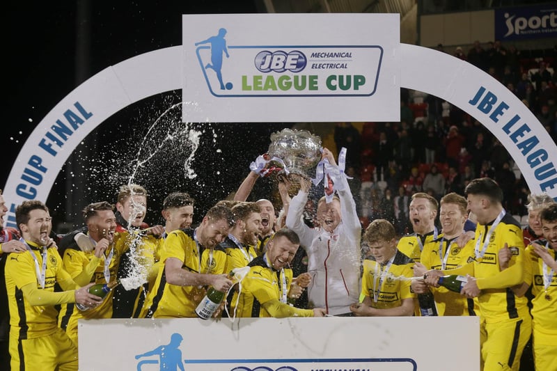 Another year and another League Cup triumph for Cliftonville as they became the first club to ever retain the trophy four years in a row. Championship side Ards would be the opponents at Solitude but they never looked like causing an upset as Martin Donnelly, David McDaid and Stephen Garrett scored for the Reds