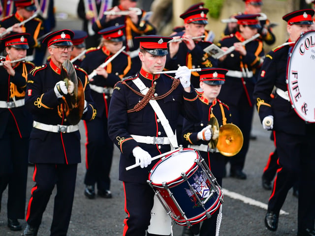 The Twelfth celebrations in Coleraine, hosted by Macosquin District LOL No. 8 parade though the town. Visiting districts to Coleraine include City of Londonderry Grand Orange Lodge; Coleraine District LOL No. 2; and Limavady District LOL No. 6.