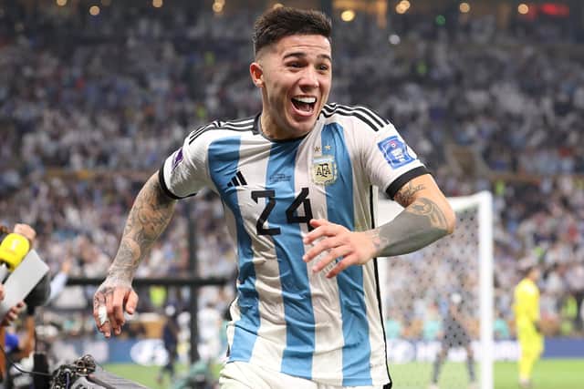 Argentina's Enzo Fernandez has been signed by Chelsea from Benfica for a British transfer record of £106.8million. (Photo by Julian Finney/Getty Images)
