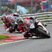 Glenn Irwin leads his BeerMonster Ducati team-mate Tommy Bridewell in the British Superbike Sprint race at Oulton Park on Saturday.