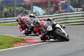 Glenn Irwin leads his BeerMonster Ducati team-mate Tommy Bridewell in the British Superbike Sprint race at Oulton Park on Saturday.