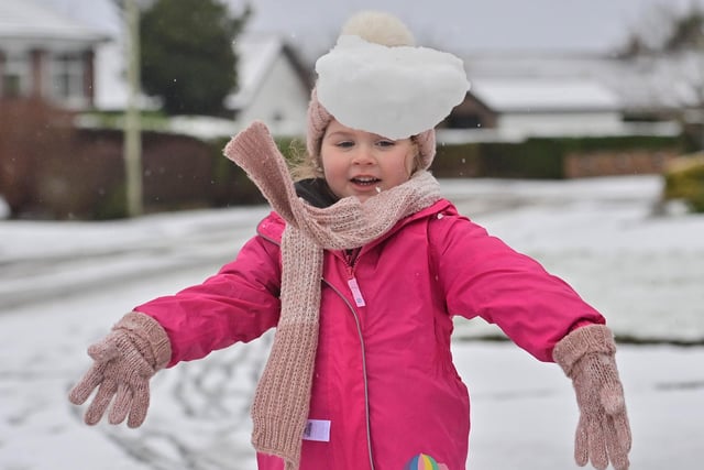 Grace Mallen enjoying the snow  as A cold spell fuelled by wintry Arctic air is set to continue throughout Tuesday and into the week ahead.