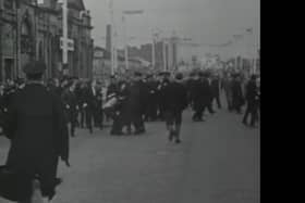 Screengrab from the April 2023 BBC documentary series The House of Paisley. This scene shows trouble in East Bridge Street, on the edge of the Markets. It seems to have been filmed after Rev Paisley marched past. Rev Foster says a riot in Cromac Square was under way before the marchers ever left Ravenhill Free Presbyterian Church